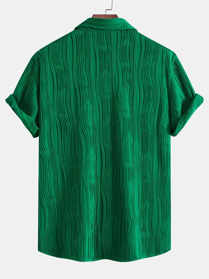 Wavy Texture Button-Up Shirt & Shorts