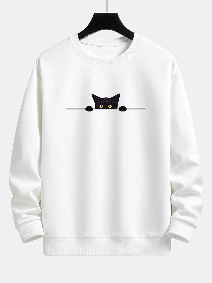 Zwarte Kat Print Relax Fit Sweatshirt & Joggingbroek
