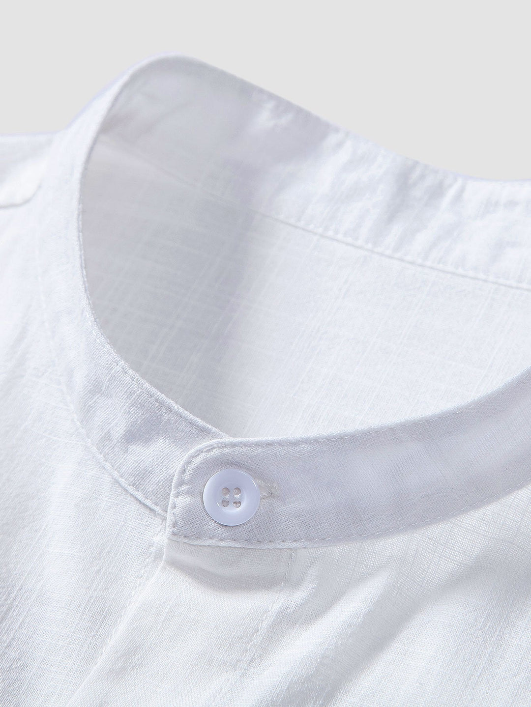 Linnen Look Katoen Staande Kraag Shirt & Rechte Pijpen Linnen Katoen Mix Broek