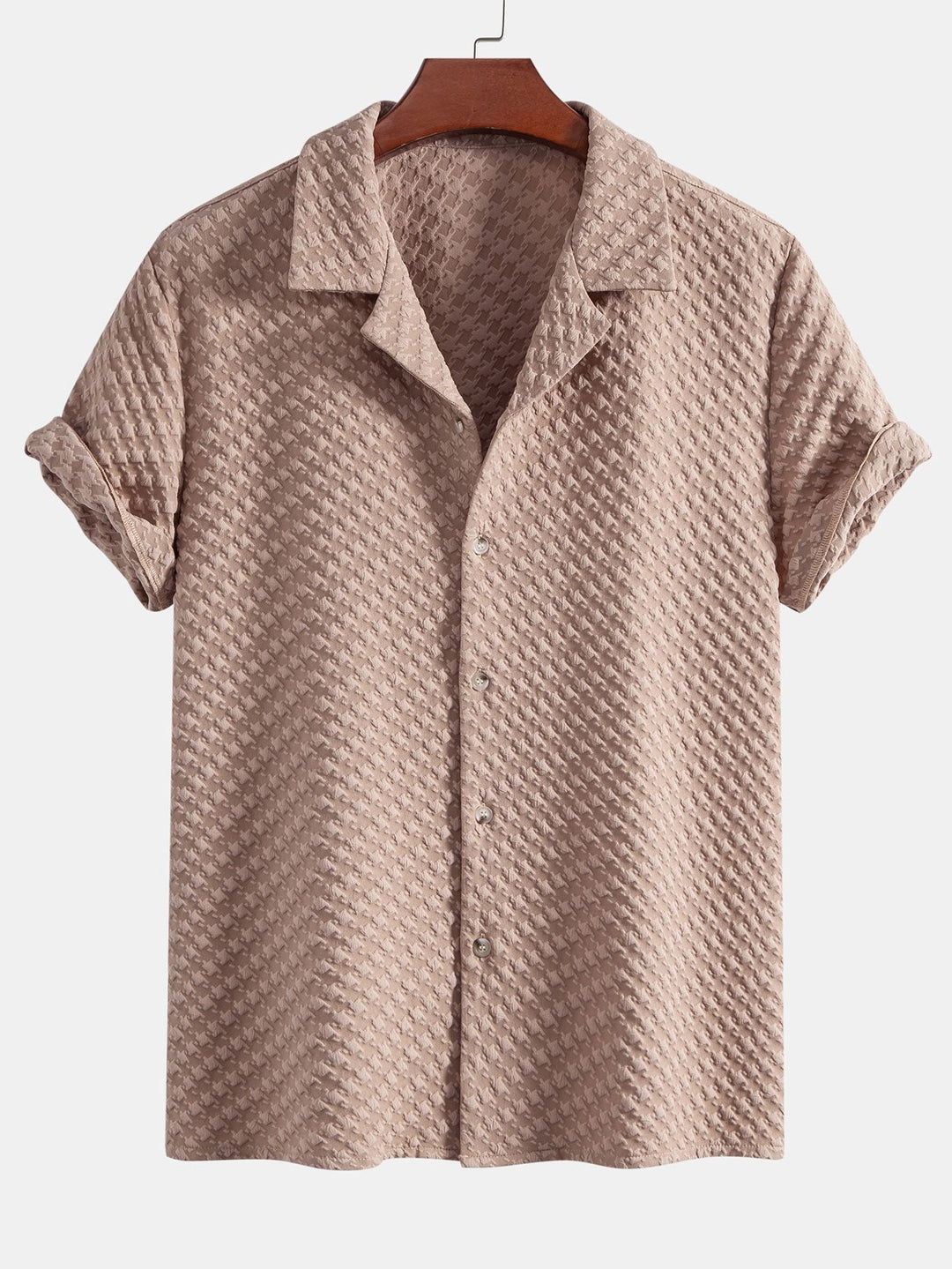 Houndstooth Jacquard Cubaanse Shirt & Rechte Linnen Broek