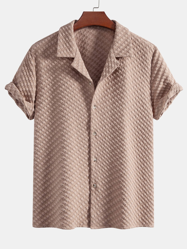 Houndstooth Jacquard Cubaanse Shirt & Rechte Linnen Broek