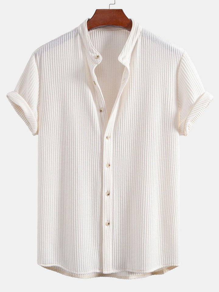 Wafel Stand Kraag Shirt & Trekkoord Wafel Shorts