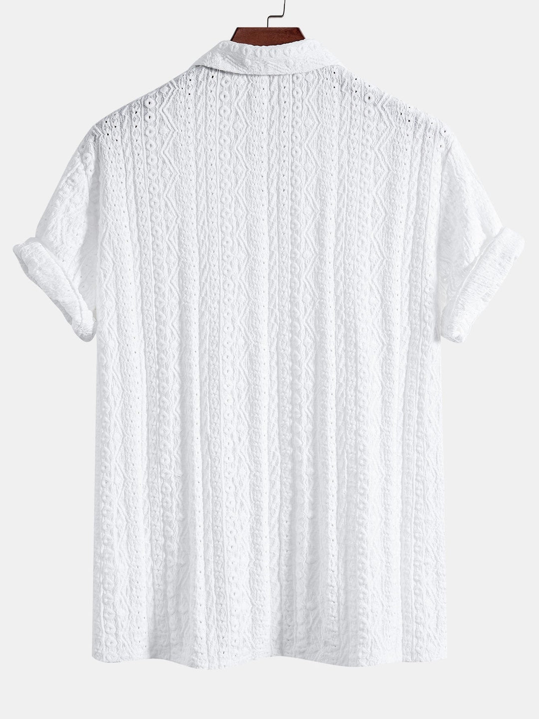 Geometrisch Jacquard Textuur Cubaanse Shirt & Rechte Pijpen Linnen Broek