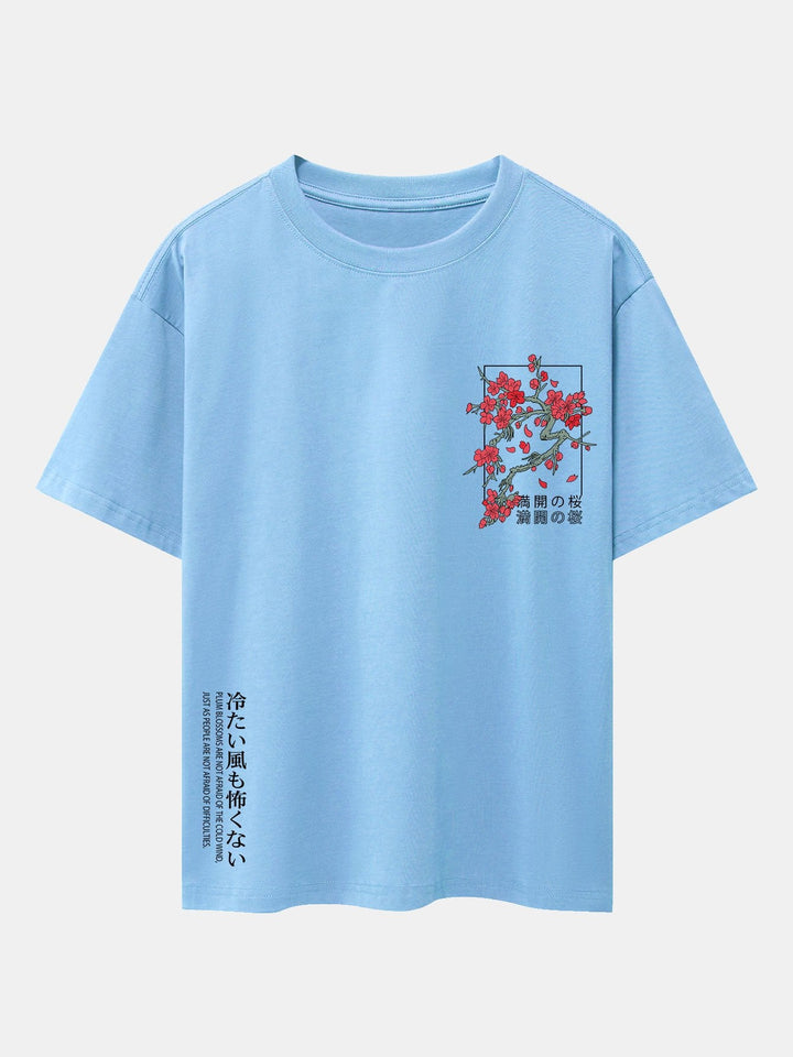 Kersenbloesem Slogan Print Drop Shoulder Oversized T-Shirt