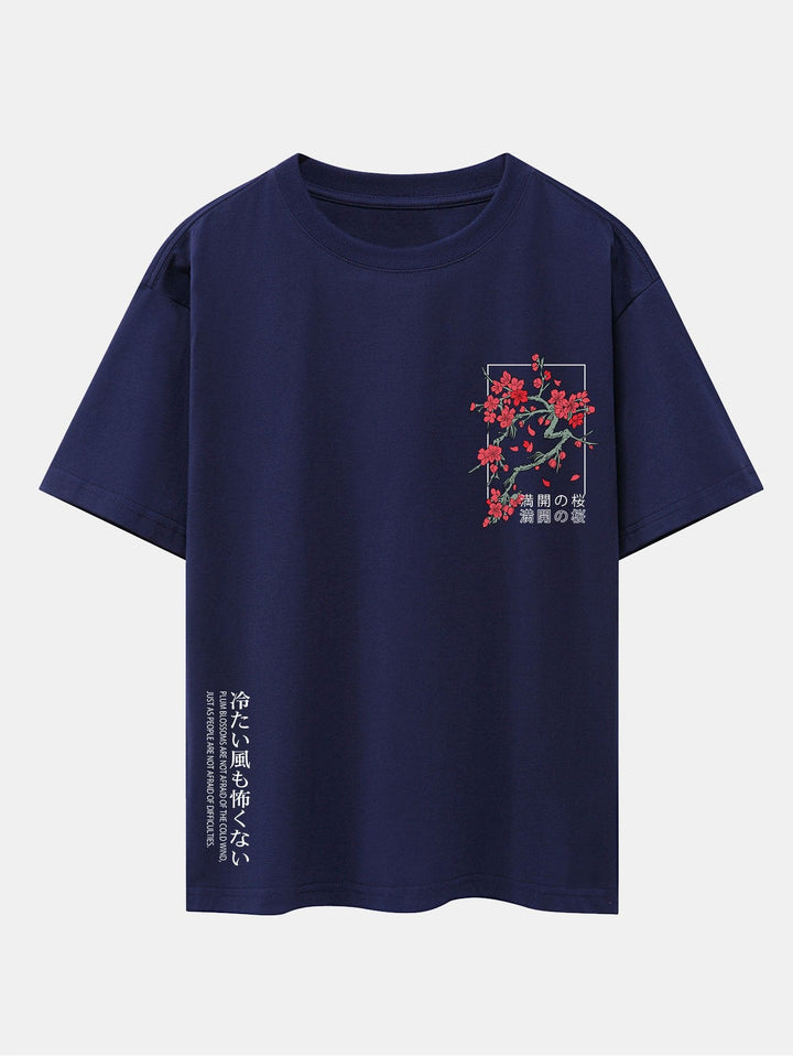 Kersenbloesem Slogan Print Drop Shoulder Oversized T-Shirt