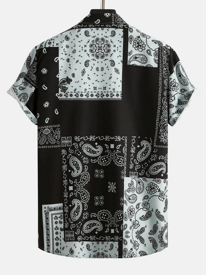 Paisley Patchwork Print Shirt #Willekeurig patroon ontwerp# & Zwemshorts