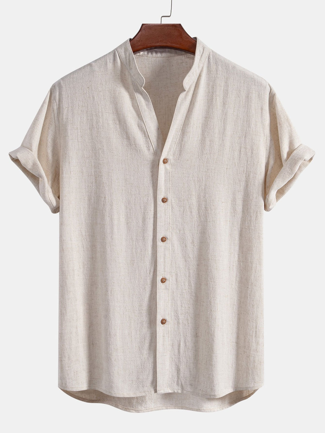 V-neck Linen Rayon Blend Shirt & Straight Leg Linen Pants
