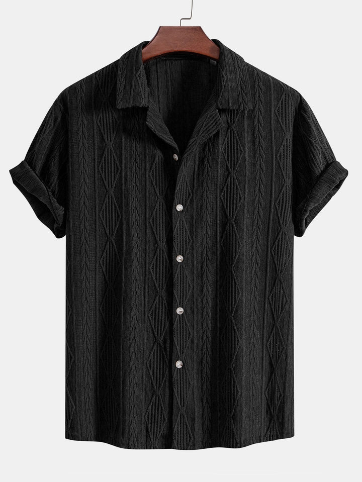 Geometrisch Jacquard Cubaanse Shirt & Textuur Shorts Met Voering