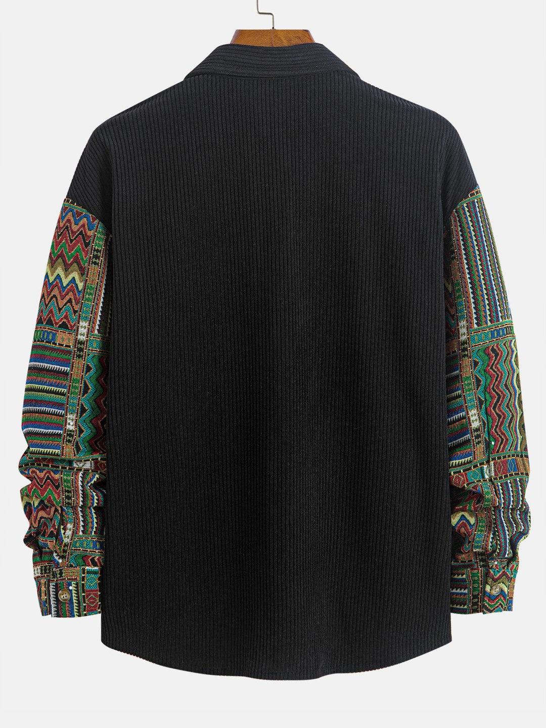 Relax Fit Etnische Geometrische Corduroy Patchwork Shirt # Willekeurig Patroon Ontwerp # & Trekkoord Corduroy Cargo Jogger Broek