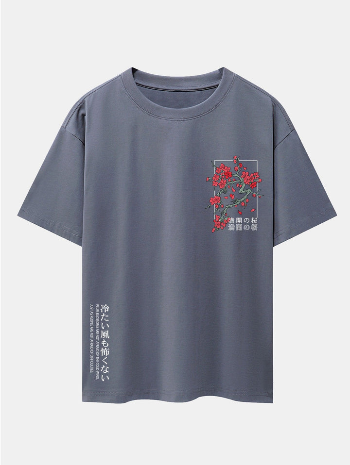 Kersenbloesem Slogan Print Drop Shoulder Oversized T-Shirt