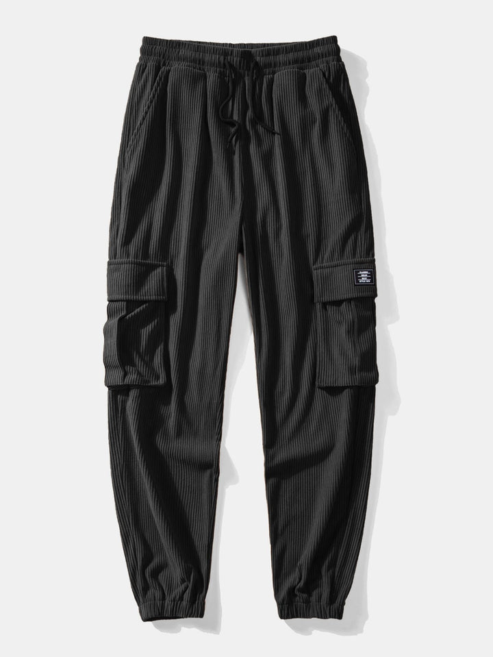 Relax Fit Flannel Ruit Corduroy Patchwork Hoodie Shirt & Corduroy Cargo Jogger Broek
