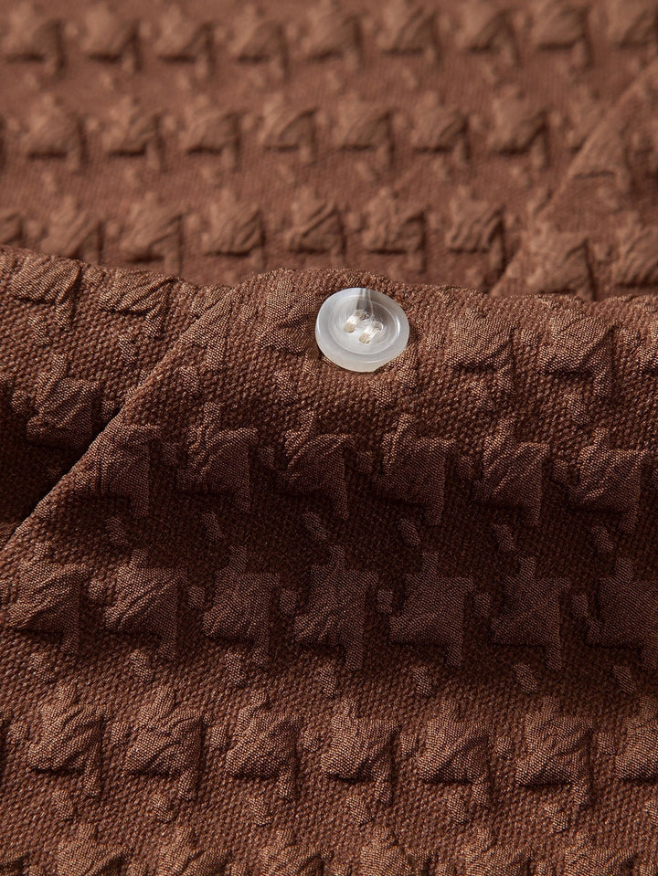Houndstooth Jacquard Cubaanse Shirt & Rechte Linnen Broek