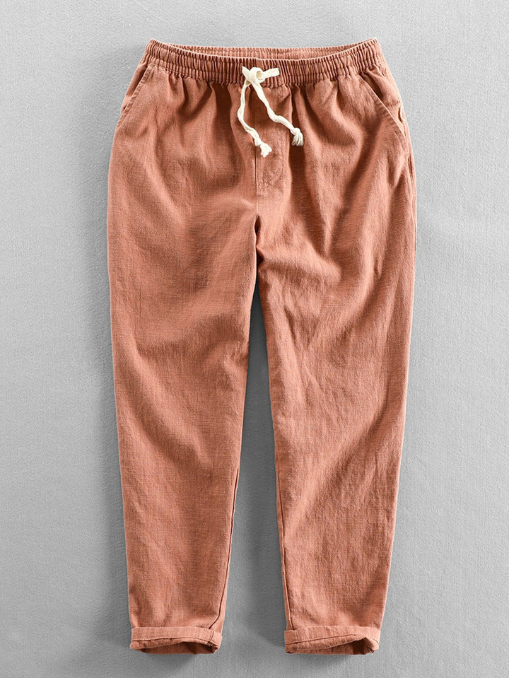 Linnen Look Korte Mouwen Staande Kraag Shirt & Linnen Katoen Mix Cropped Broek