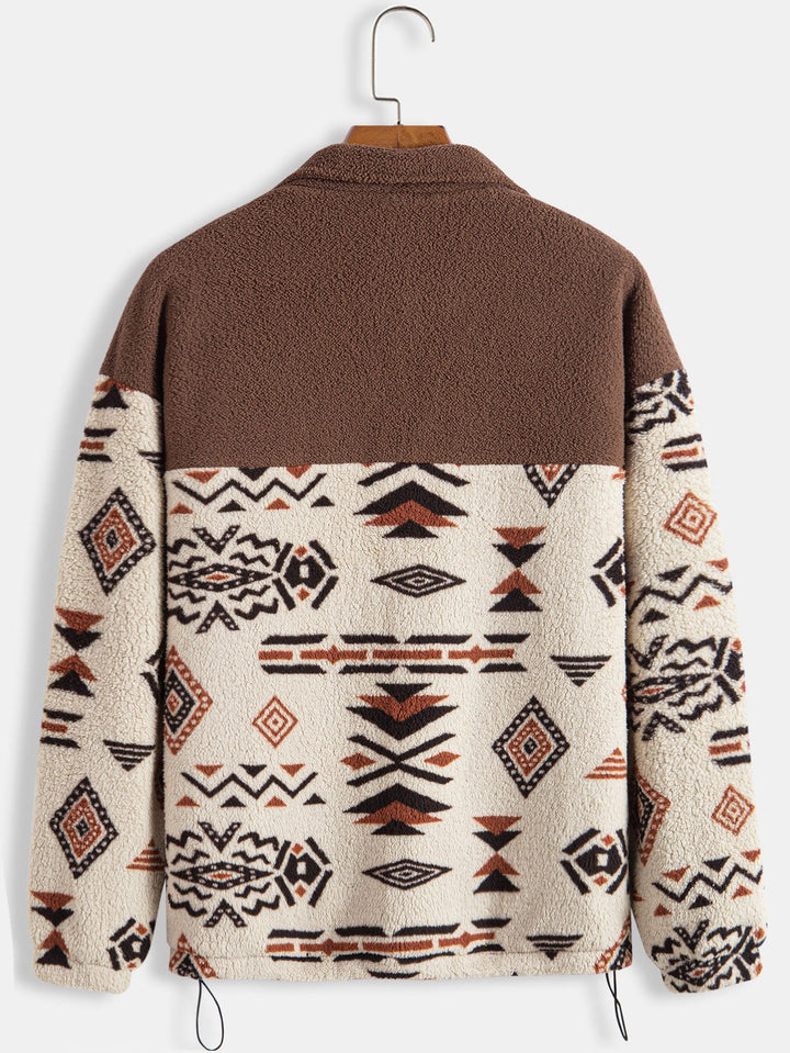 Azteekse Print Patchwork Teddy Fleece Jas