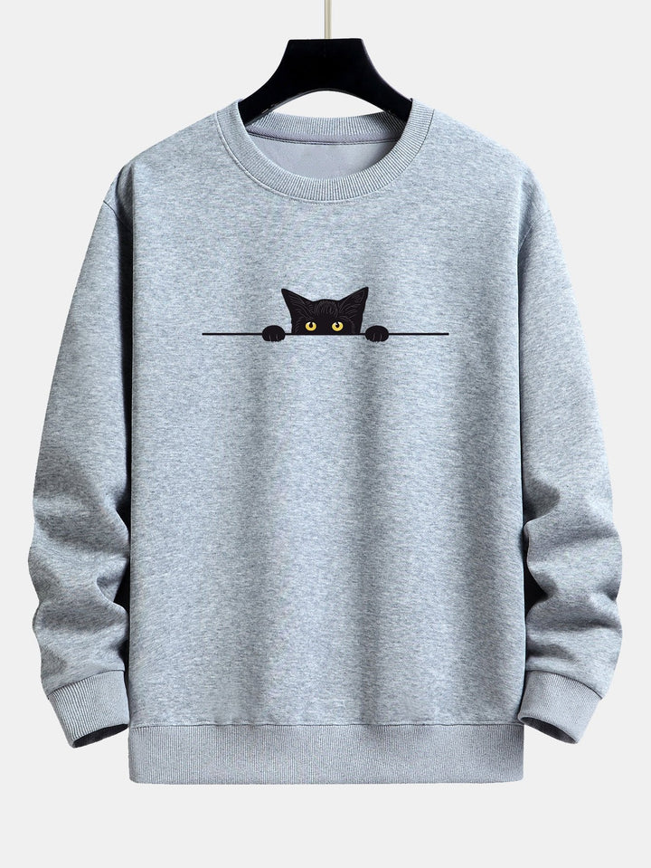 Zwarte Kat Print Relax Fit Sweatshirt & Joggingbroek