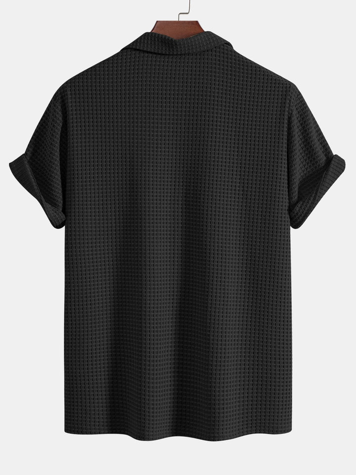 Korte Mouwen Wafel Cubaanse Shirt & Rechte Pijpen Linnen Broek