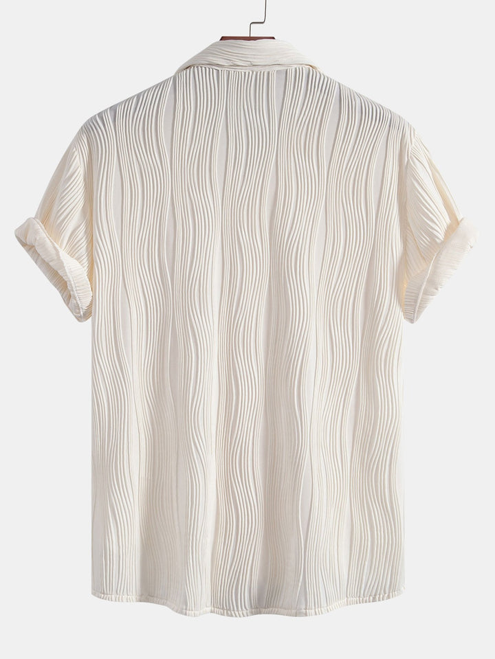 Wavy Texture Button-Up Shirt & Shorts