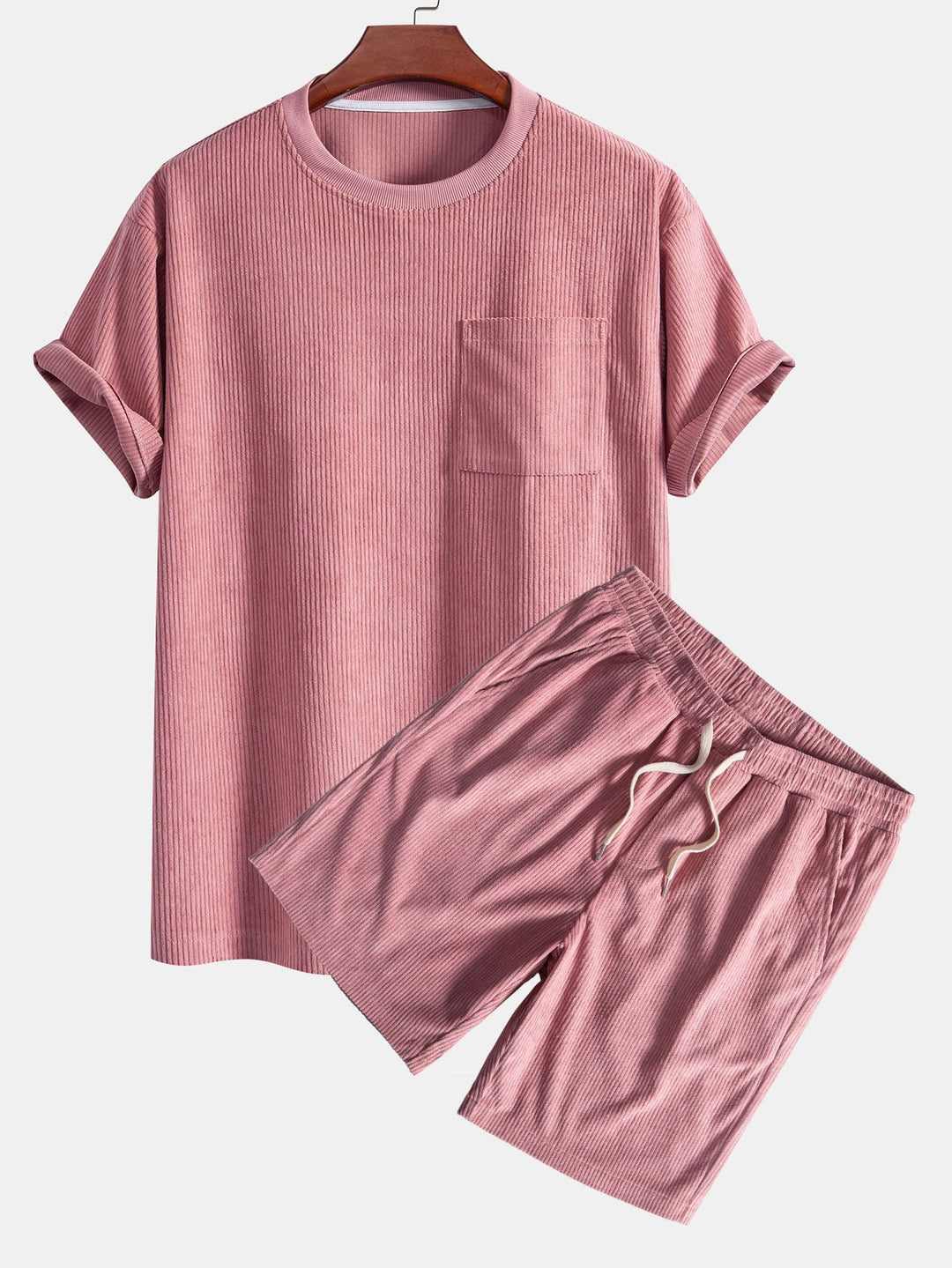 Corduroy Oversized T-shirt With Pocket & Shorts