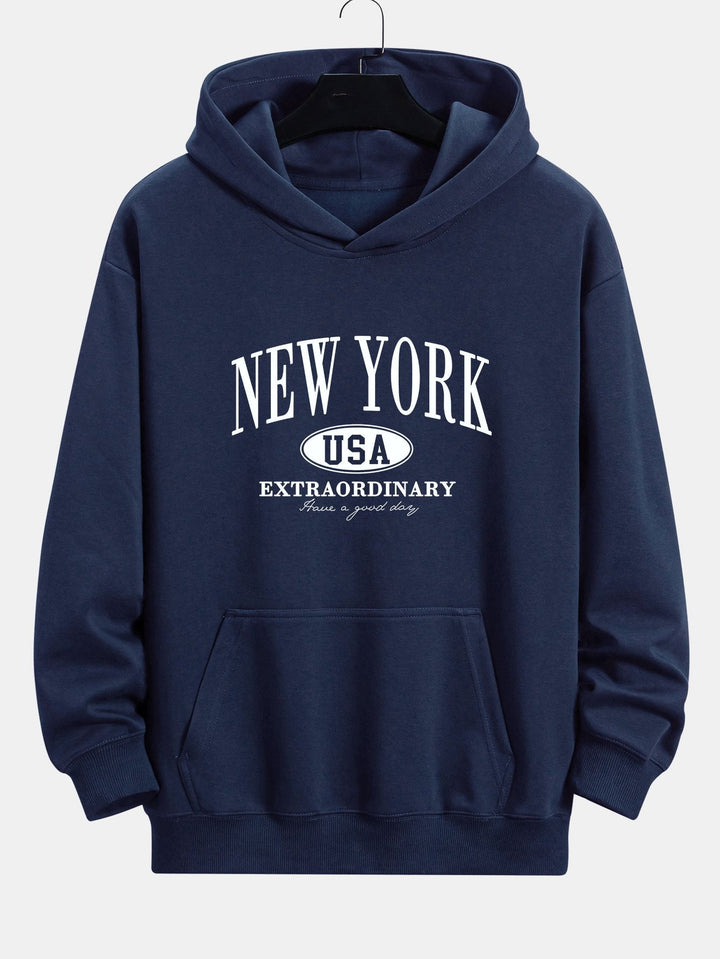 New York Print Relax Fit Hoodie & Rechte Pijpen Corduroy Broek