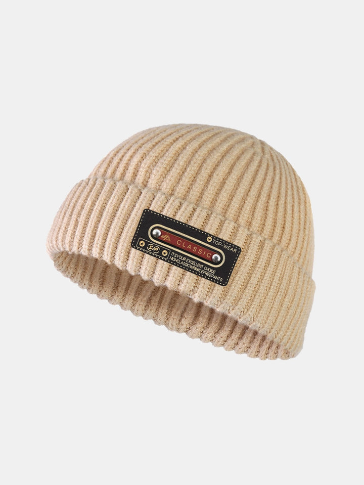 Solid Kleur Slogan Patch Gebreide Beanie Hoed
