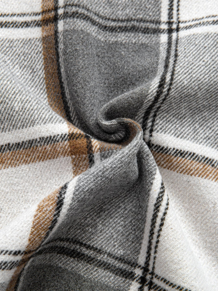 Relax Fit Contrast Corduroy Plaid Hooded Shirt & Drawstring Corduroy Cargo Jogger Pants