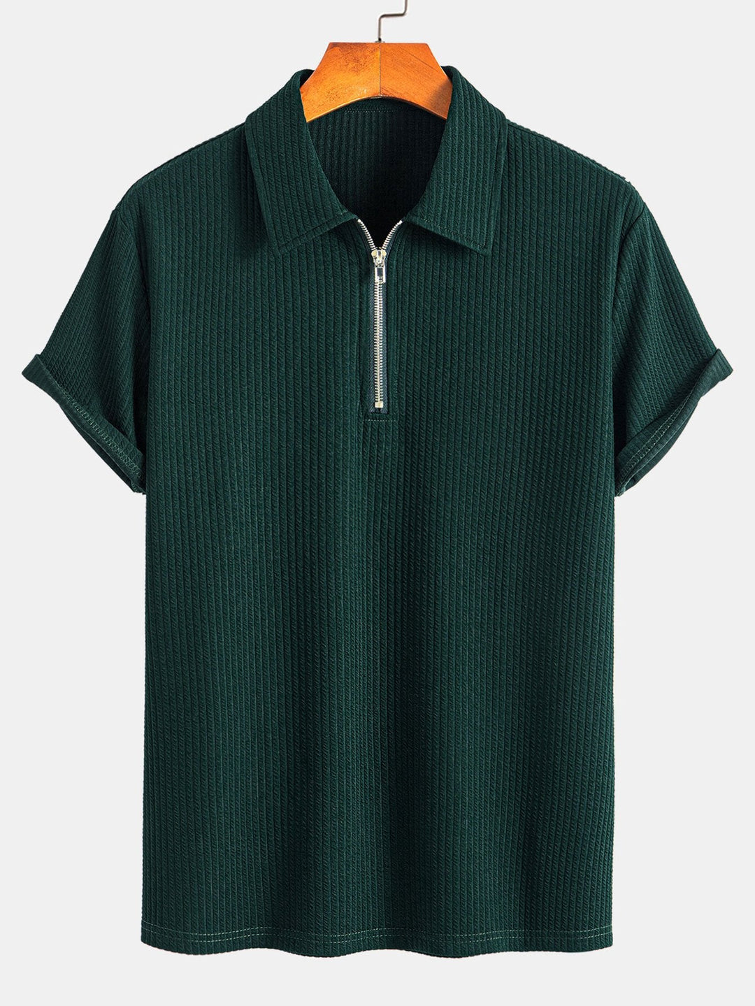Muscle Fit Ribbed Half Zip Polo Shirt & Shorts