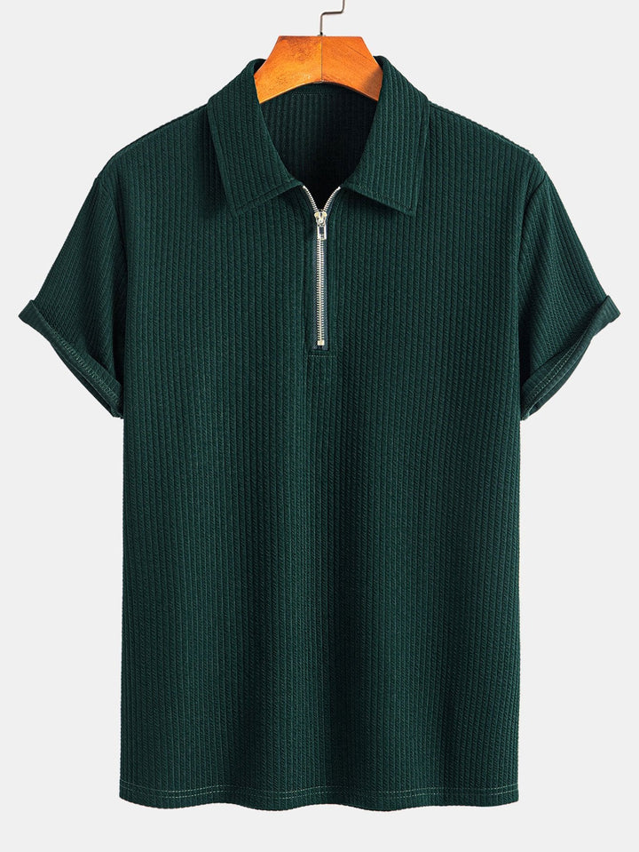 Muscle Fit Ribbed Half Zip Polo Shirt & Shorts