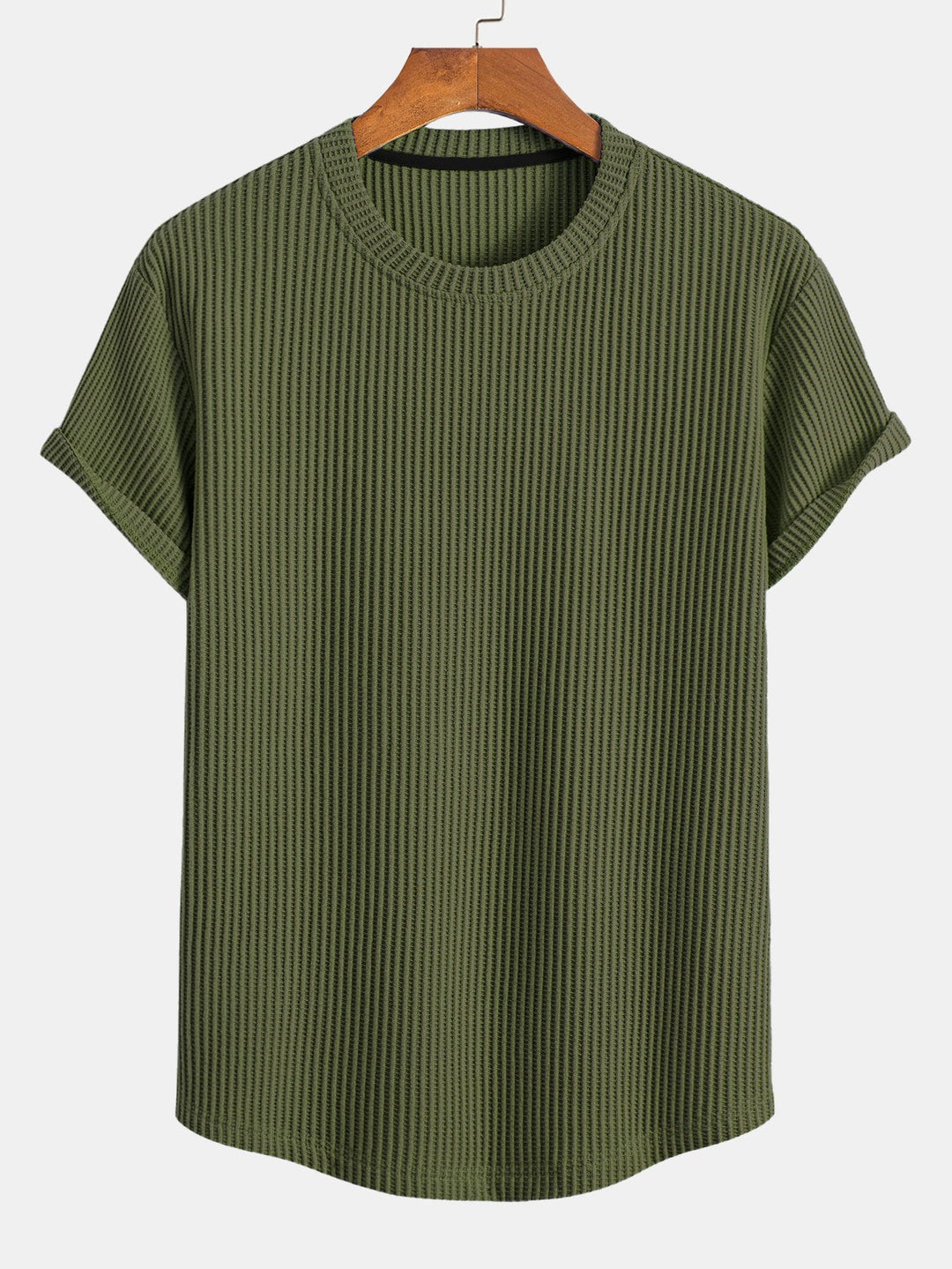 Gebreid Wafel Boog Hem T-Shirt & Trekkoord Wafel Korte Broek