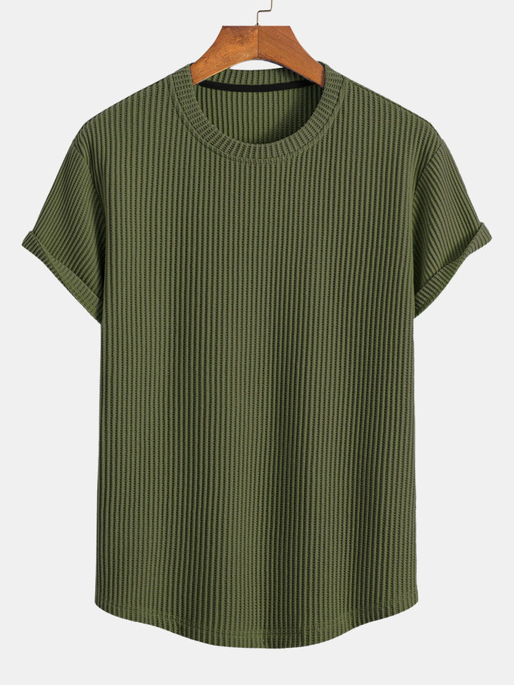 Gebreid Wafel Boog Hem T-Shirt & Trekkoord Wafel Korte Broek