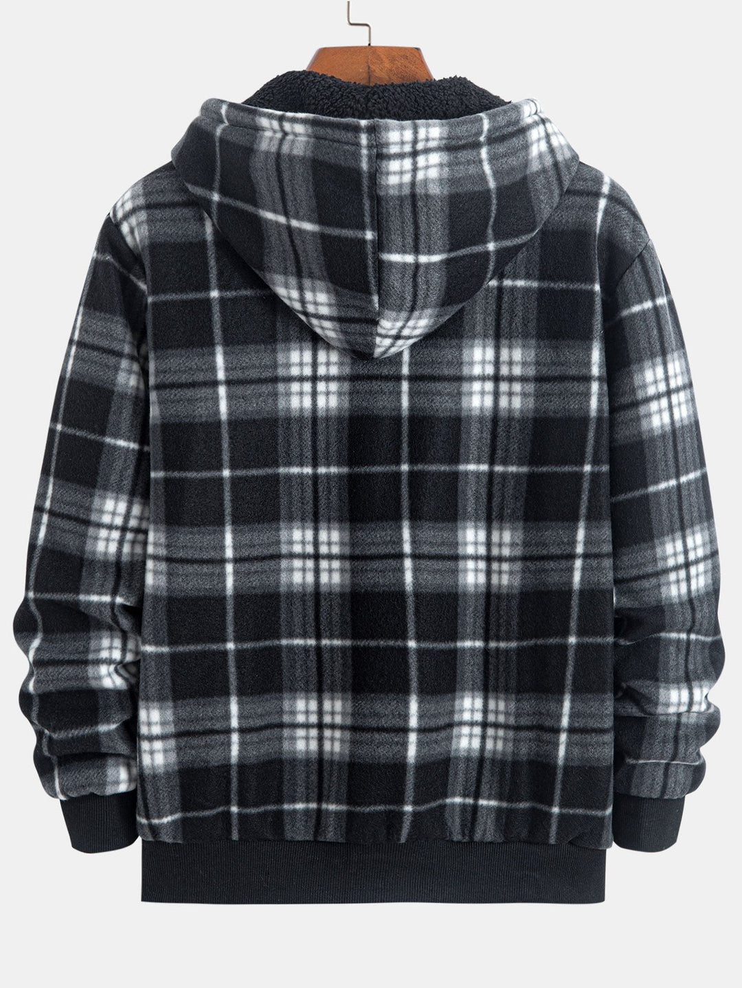 Teddy Fleece Gevoerde Flanellen Ruit Hoodie