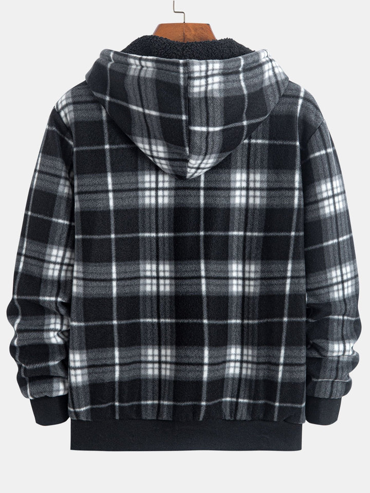 Teddy Fleece Gevoerde Flanellen Ruit Hoodie