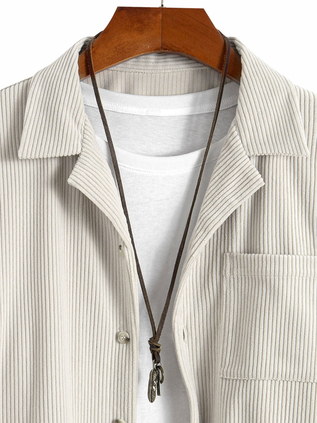 Lange Mouwen Corduroy Cubaanse Kraag Shirt & Rechte Pijpen Linnen Broek