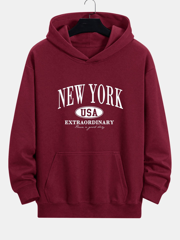 New York Print Relax Fit Hoodie & Rechte Pijpen Corduroy Broek