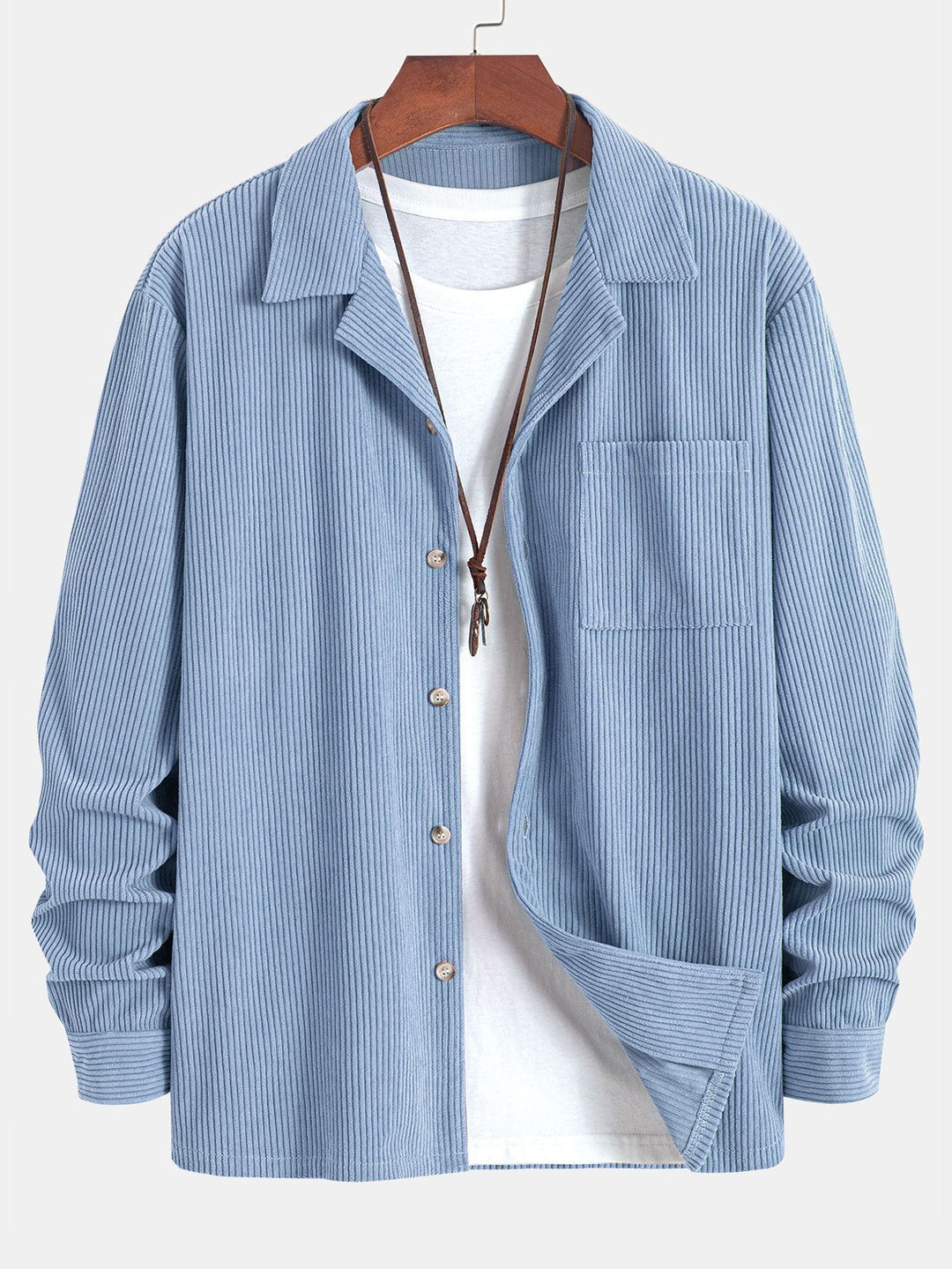 Lange Mouwen Corduroy Cubaanse Kraag Shirt & Rechte Pijpen Linnen Broek