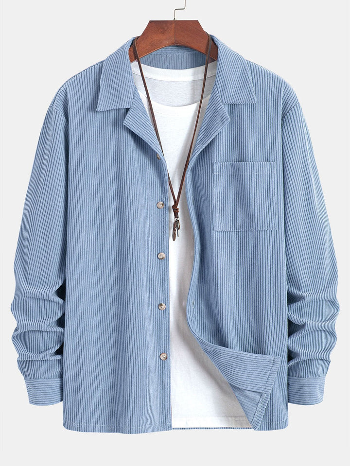 Lange Mouwen Corduroy Cubaanse Kraag Shirt & Rechte Pijpen Linnen Broek