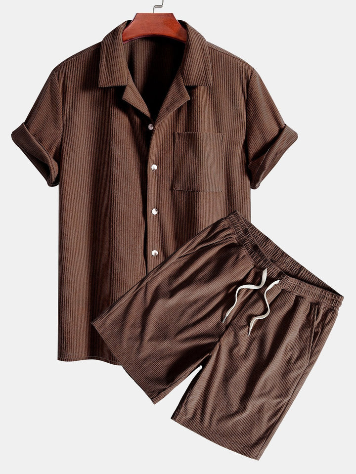 Korte Mouwen Corduroy Cubaanse Shirt & Shorts
