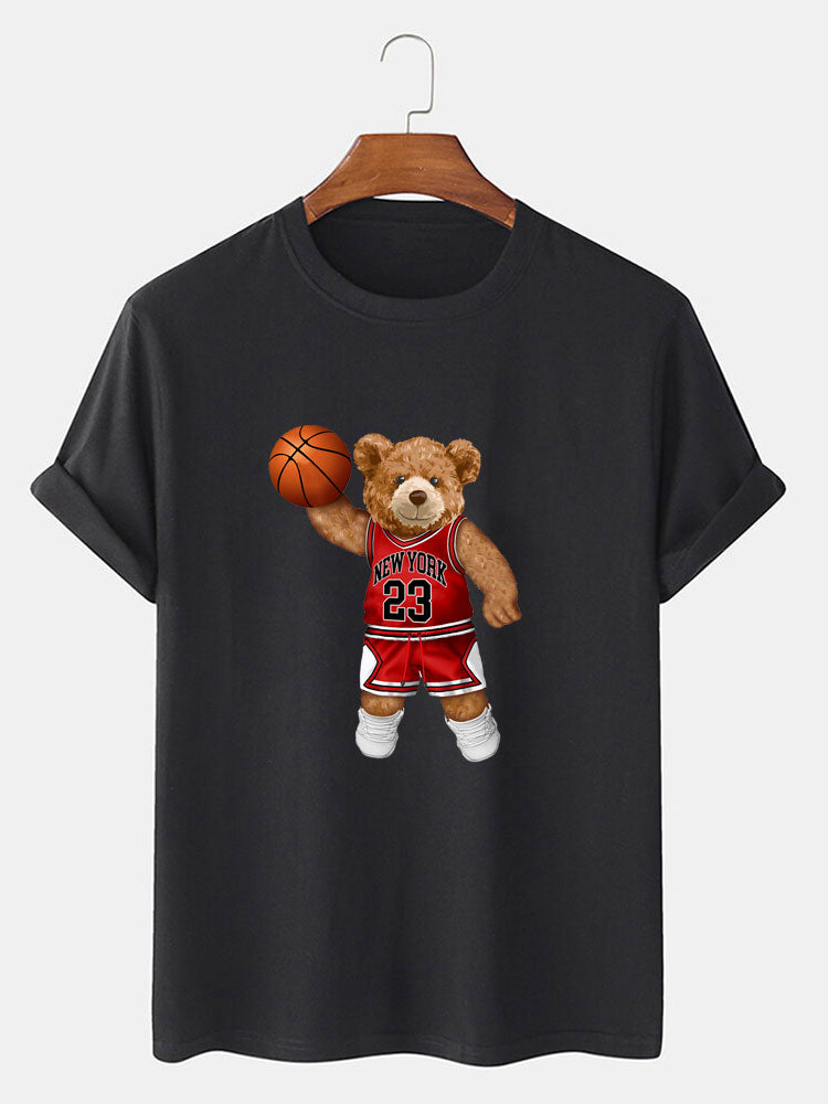 Beer Speelt Basketbal Print T-Shirt