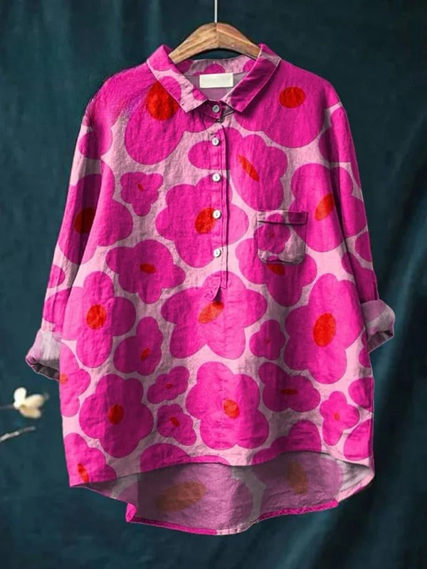 Odessa | Vibrant Pink Floral Pattern Printed Women's Casual Cotton Shirt